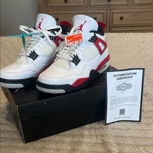 White and Red Air Jordan Sneakers